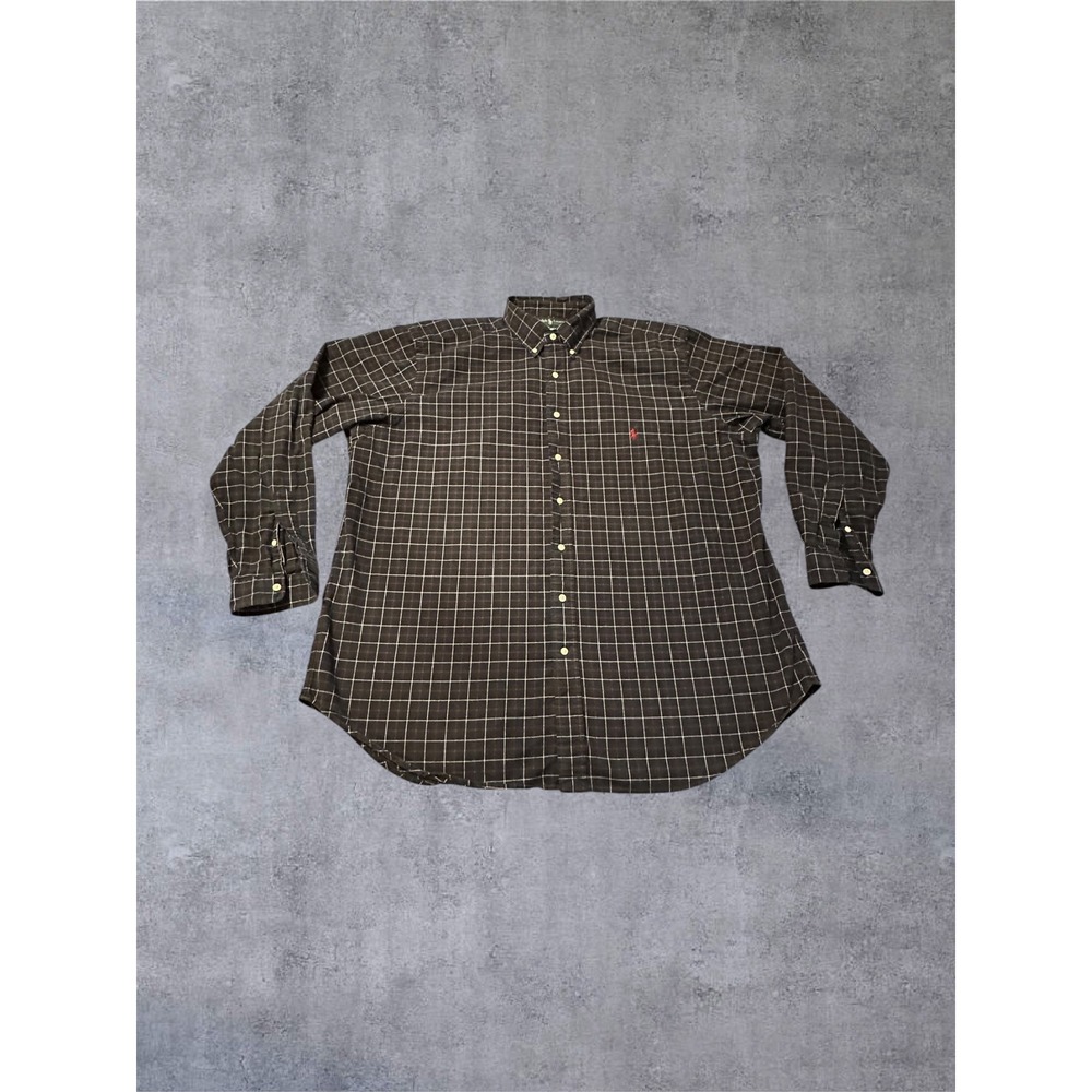 Ralph Lauren Button Down Mens 2XLT Navy Blue EUC Windowpane Classic Fit